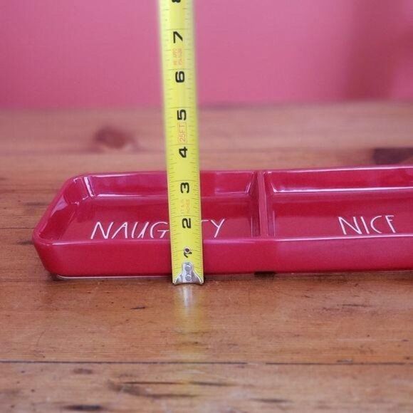 New Rae Dunn Naughty Nice Red Ceramic Tray Red White - Picture 6 of 6